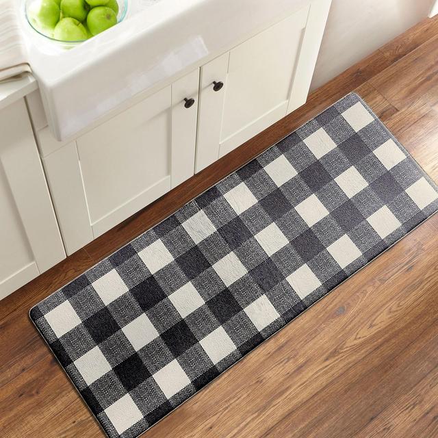 Farmhouse Living Buffalo Check Rustic Comfort Anti Fatigue Kitchen Mat - 18" x 48" - Black/White - Elrene Home Fashions