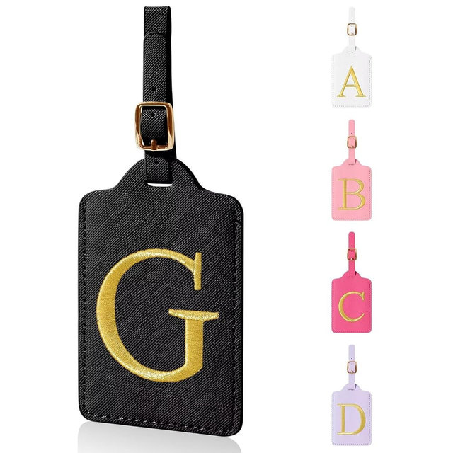 Personalized Initial Luggage Tags for Suitcases,Leather Letter Cute Luggage Tags with Privacy Name Card,Embroidered Monogrammed Travel Bag Backpack Tag Gifts for Women Kids Girls Teens(Black-G)