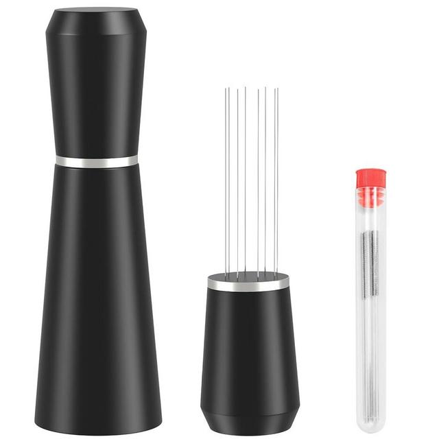 Jeymei WDT Espresso Tool Metal Black Espresso Coffee Stirrer Barista 304 Stainless Steel 8Pin WDT Espresso Distribution Tool Coffee Tool with Stand with Extra 9 Replaceable Needles