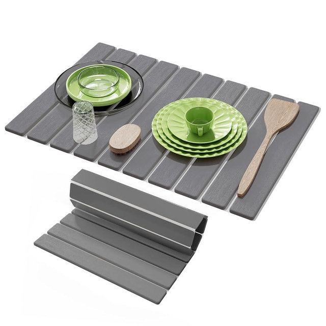 Stone Dish Drying Mats for Kitchen Counter,23.6''x15.3'' Foldable Quick Dry Stone Mat Kitchen,Eco-Friendly,Absorbent Diatomaceous Earth Mats for Dishes Bottles Cups Bathroom Any Countertop-Dark Gray