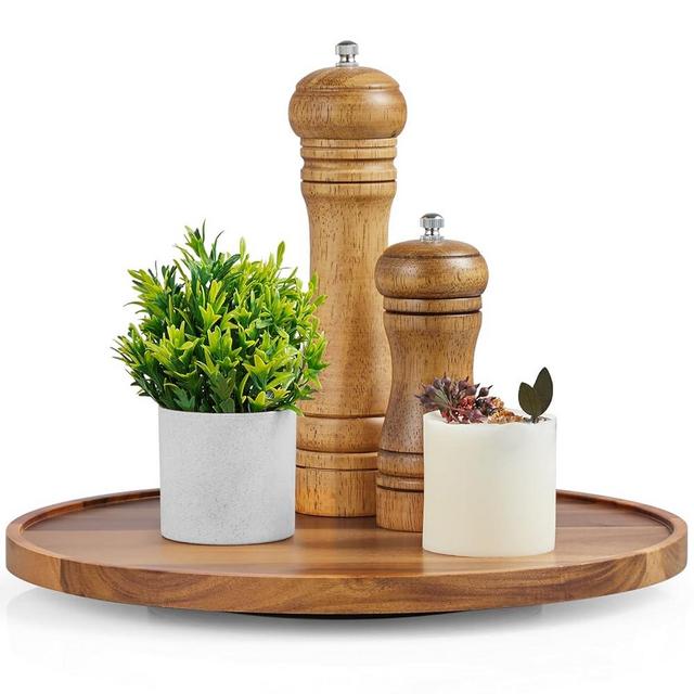 12" Lazy Susan Turntable Organizer for Cabinet, Acacia Wood Lazy Susan for Table Top Dining Pantry Countertop Cupboard Organization, Decorative Tray for Kitchen Bathroom Decor Coffee Bar Accessories