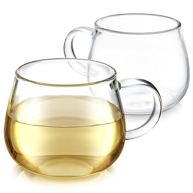 Teabloom Set of Two Premium Borosilicate Glass Tea Cups - 7 oz / 207 ml - Stain-free and Microwave Safe - Blossoms Collection
