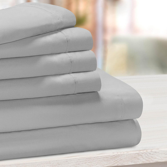1000 Thread Count Luxury Solid Deep Pocket Cotton Blend Bed Sheet Set, Queen, Light Grey - Blue Nile Mills