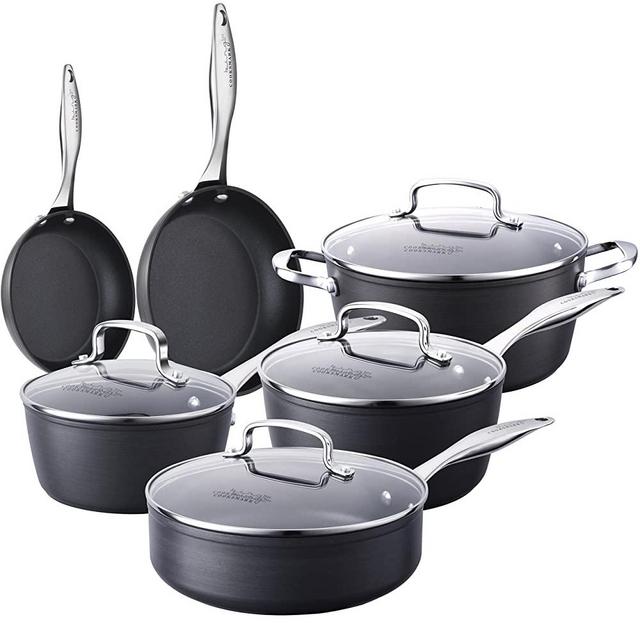 COOKSMARK Pots and Pans Set Non-Stick-Hard-Anodized Aluminum Cookware Set Oven Safe Dishwasher Safe 10-Piece Black