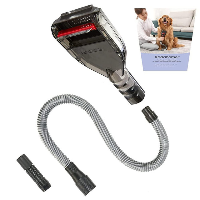 Kodahome Pet Shedding Brush Kit, Deshedding Tool Compatible with Most Vacuum Cleaners as Vacuum Attachment, Cat and Dog Hair Grooming Brush with 3.3ft Extension Hose with Universal Adapters