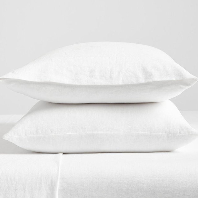 European Flax Linen/Cotton Pillowcases, Standard, White, Set of 2