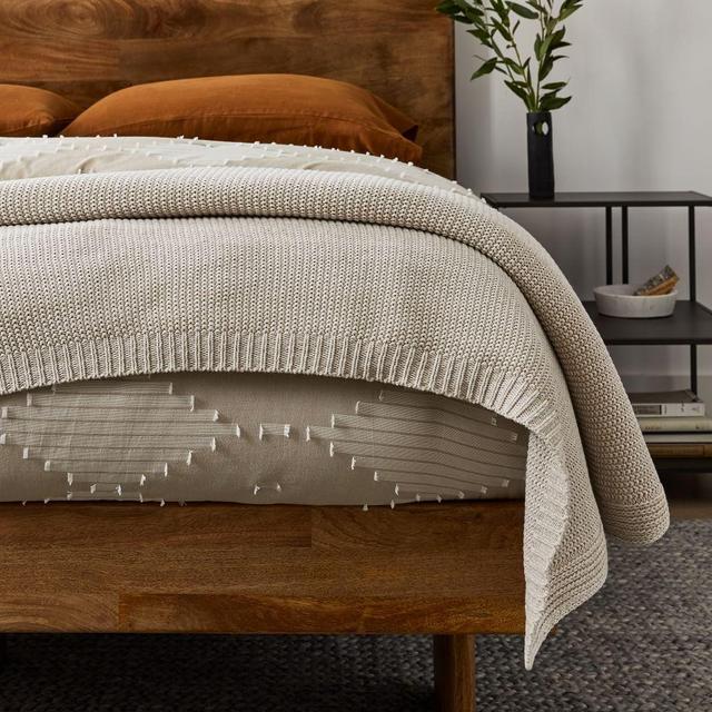 Cotton Knit Bed Blanket, King, Natural Flax