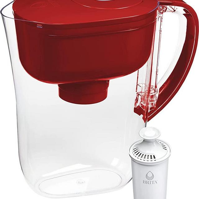 Brita Small 6 Cup Water Filter Pitcher with 1 Brita Standard Filter, Made Without BPA, Metro, Red