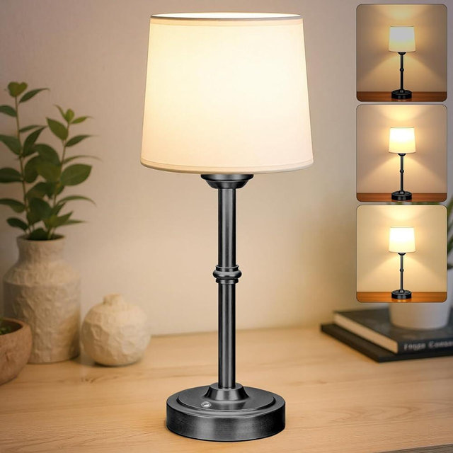 Cordless Table Lamp Rechargeable, Portable Battery Operated Light for Bedroom Living Room, 6000mAh Fabric Shade Desk Lamp 3000K Eye-Caring Home Decor for Dining Balcony Patio Counter Nightstand Hotel