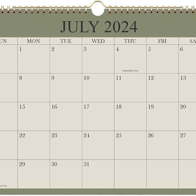 Calendar 2024-2025, Wall Calendar from July 2024 - December 2025, 18 Months Calendar with Premium Paper, Twin-Wire Binding & Hanging Hook, 8.5" x 11", Green