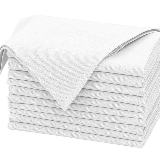 Ruvanti Linen Napkins Set of 12, 18x18 Cloth Napkins, Cotton Linen Blend Napkins Cloth Washable, Soft, Reusable Dinner Napkins for Wedding, Parties, Christmas, Thanksgiving, Everyday Use - White