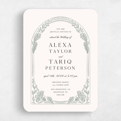 Green Rounded Wedding Invitation - Duluth Portrait