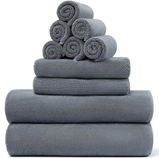 Lifebay Microfiber Bath Towels Set, 10-Piece Ultra Soft Towels for Bathroom, Absorbent Microfiber Towels for Body, Quick Dry Towel Sets for Bathroom, Beach, Pool, Gym, Yoga(10-Piece, Ultimate Gray)