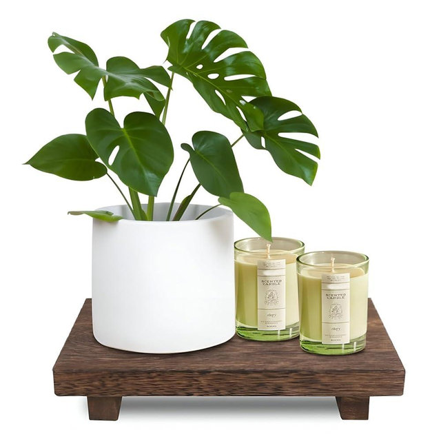 ElfBello Wood Riser Tray for Decor, Bathroom Wooden Tray Pedestal Stand for Kitchen Sink, Decorative Wooden Counter Decor, Rustic Soap Stand, Footed Wooden Risers Tray for Home Decor, 12" L*7" W