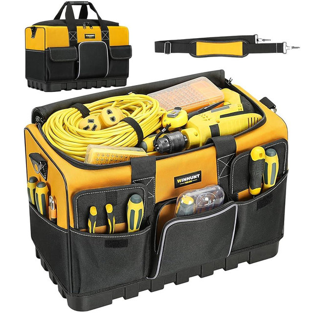 WINHUNT Tool Bag, 20-inch Tool Organisers, 600 Denier Large Tool Bag for Home DIY & Equipment Storage, Yellow and Black (50cm/20inch)