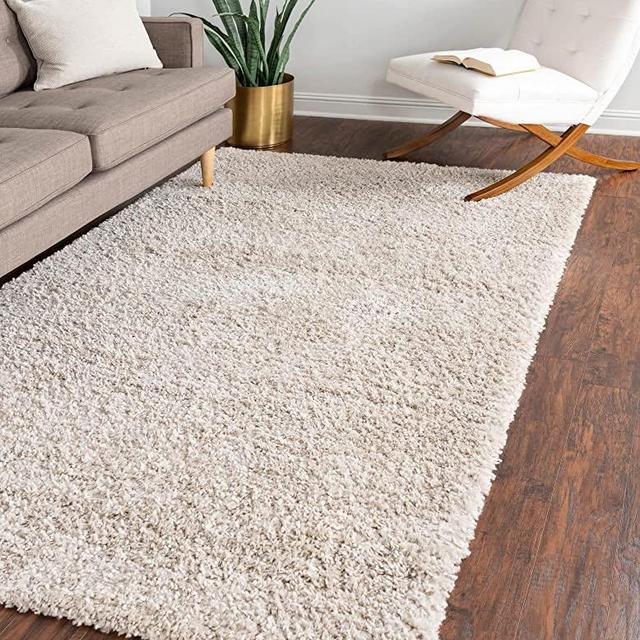 Unique Loom Davos Shag Collection Modern Luxuriously Soft & Cozy Shag Area Rug (6' 0 x 9' 0 Rectangular, Linen)