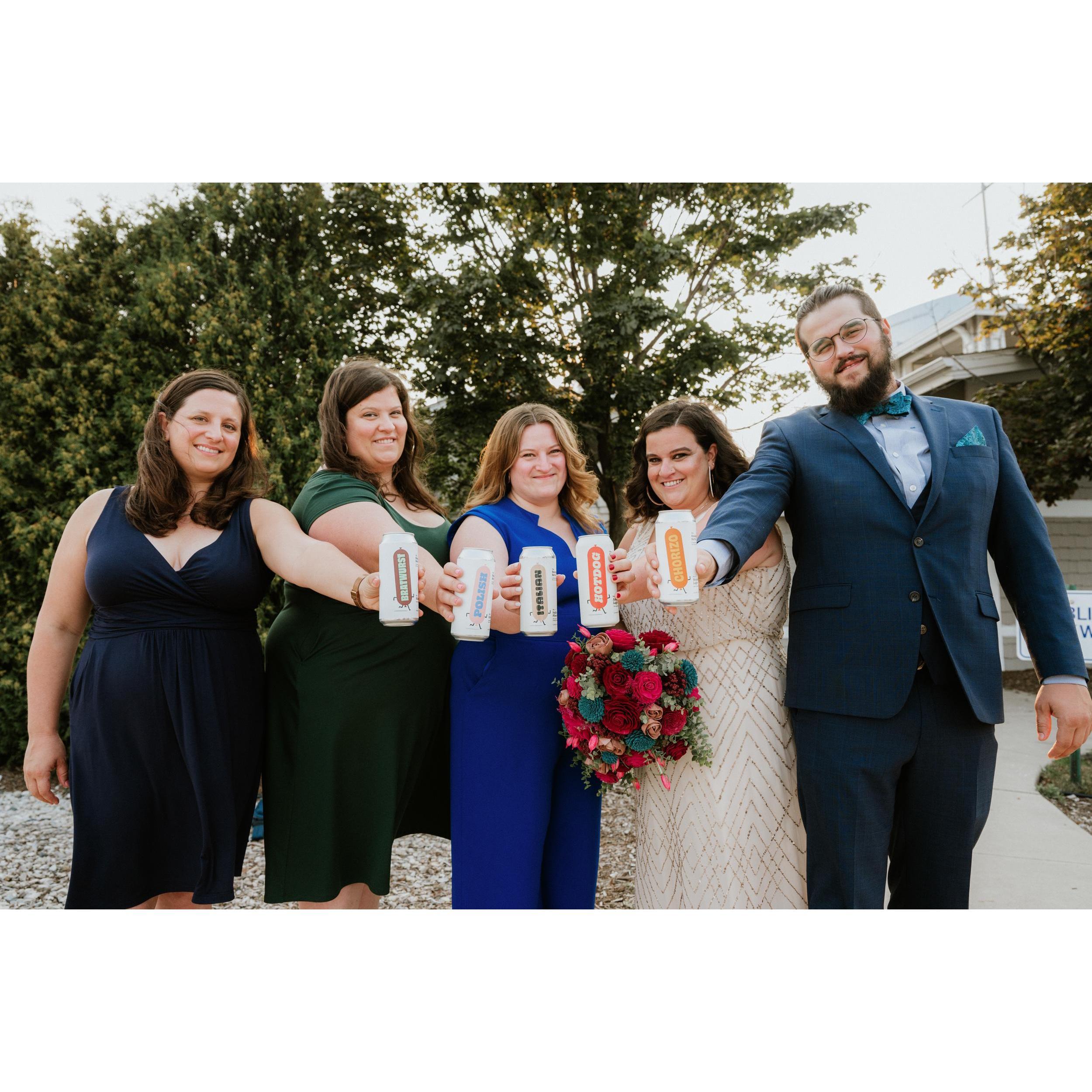 Margaret and her siblings with their coinciding Racing Sausage Beer.
Left to right: Ellen, Claire, Angela, Margaret, and Sam