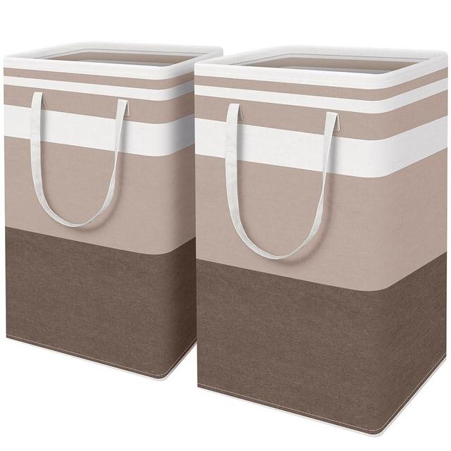 HomeHacks 2-Pack Large Laundry Basket, Waterproof, Freestanding Laundry Hamper, Collapsible Tall Clothes Hamper with Extended Handles for Clothes Toys in the Dorm and Family (Brown, 88L)