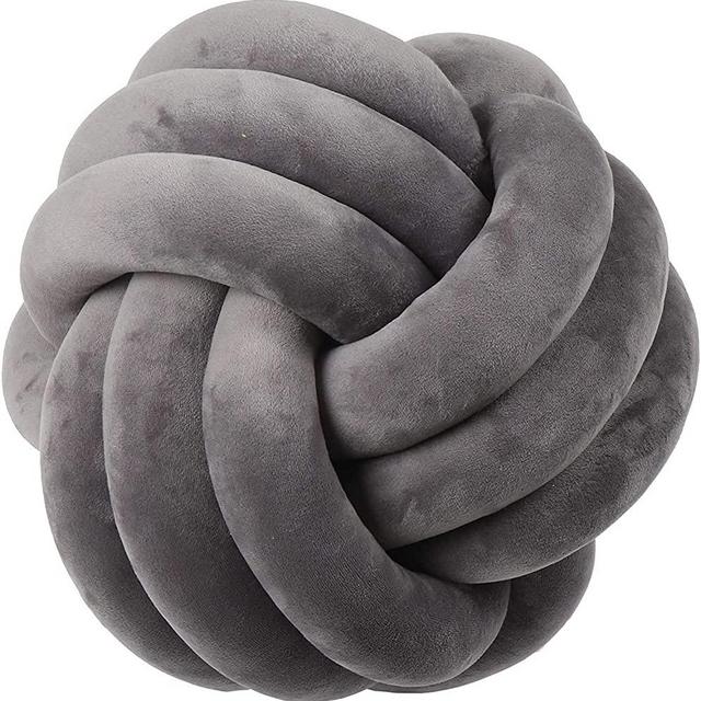 Xizi Knot Ball Cushion Pillows,Cushion Plush Throw Knotted Pillow Handmade Round Pillow Knotted Bedroom Decor for Baby Room (Dark Gray, 13.78)