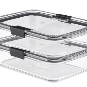 Rubbermaid Brilliance Glass Food Storage Containers, 8 Cup, Set of 2, BPA-Free, Leak-Proof, Clear