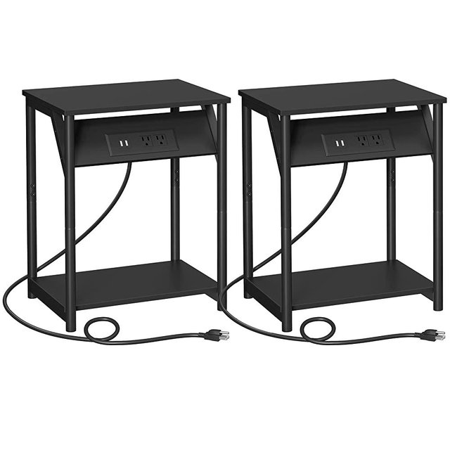 VASAGLE Side Tables with Charging Station, Set of 2 End Tables with USB Ports and Outlets, Nightstands for Living Room, Bedroom, Plug-in Series, Black ULET372B16