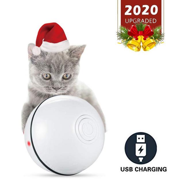 2019 Upgrade Vision Smart Interactive Cat Toys Ball，Automatic Rolling Laucher Ball for Kitten, USB Rechargeable Pet Toy, with Spinning LED Light，Wicked 360 Degree Self Rotating Ball (Green) (white)