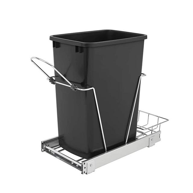 Rev-A-Shelf RV-12KD-18C S Single 35-Quart Sliding Pull Out Kitchen Cabinet Waste Bin Container, Black