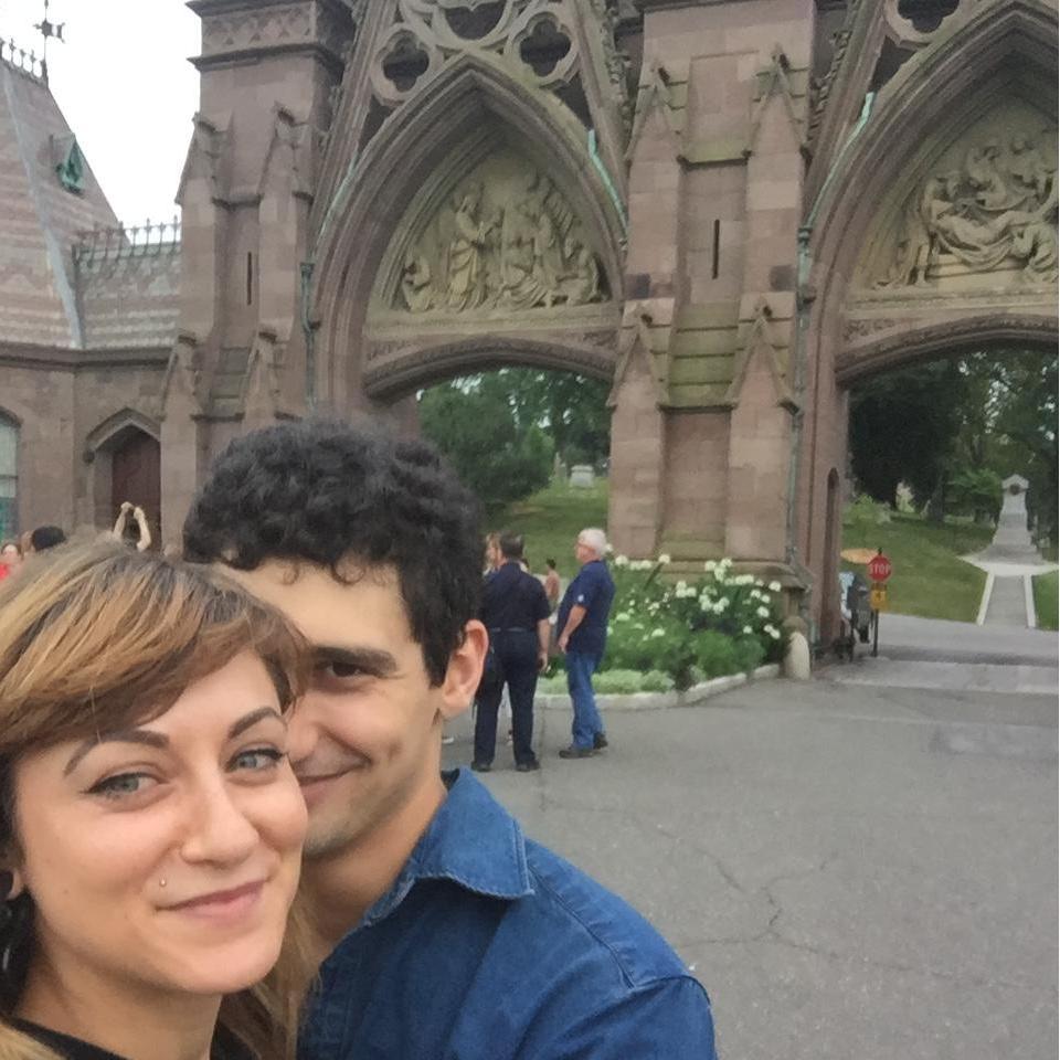 One of our first dates, at the cemetery where we plan to say our vows.