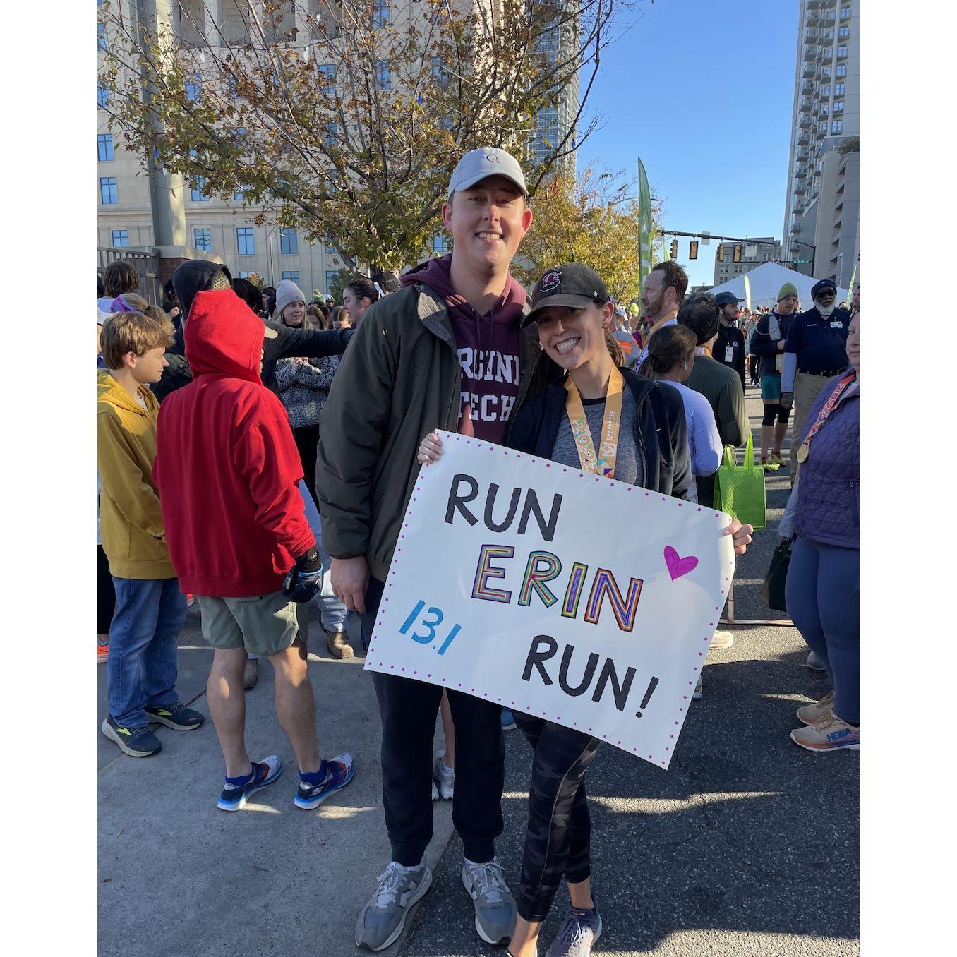 And he cheered her on at her half marathon...