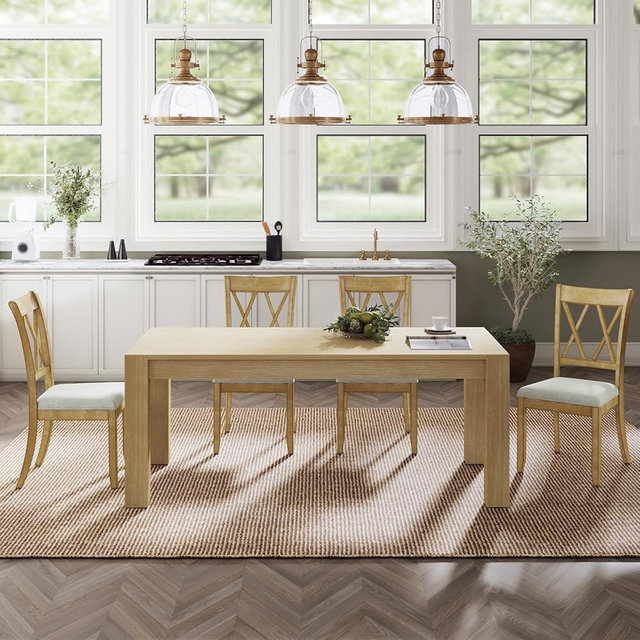 TerraSafe Wood Dining Chairs Set of 4, Farmhouse Kitchen Dining Room Chair Set Accent Side Dinner Chair with Upholstered Padded Back Wood Legs for Restaurant/Cafe, Natural