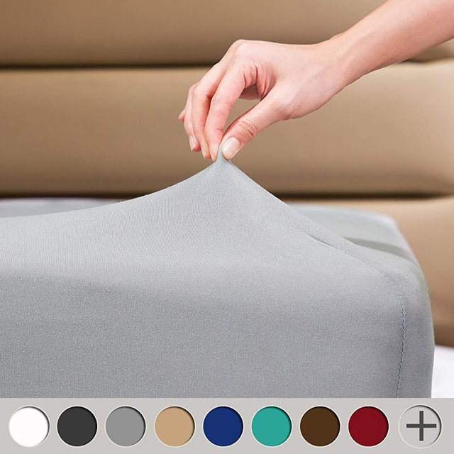 COSMOPLUS Fitted Sheet Queen Fitted Sheet Only（No Flat Sheet or Pillow Shams）,4 Way Stretch Micro-Knit,Snug Fit,Wrinkle Free,for Standard Mattress and Air Bed Mattress from 8” Up to 14”,Light Gray