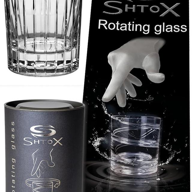 SHTOX Rotation Crystal Glass, Old Fashioned Cocktail/Whiskey/Scotch/Bourbon Goblet/Glasses, Dad Birthday Gift