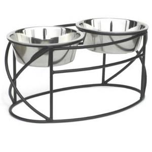 Oval Cross Elevated Double Pet Diner - Large