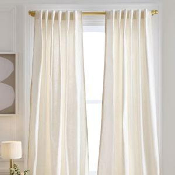 Piped Edge Cotton Curtain in Ivory/Oatmeal Piping