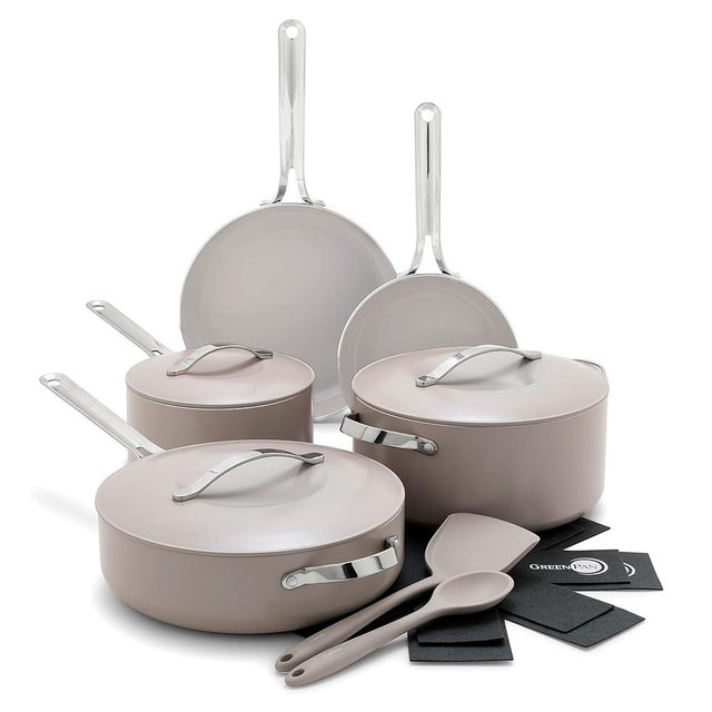 GreenPan Nova 10 Piece Cookware Pots and Pans Set, Healthy Ceramic Nonstick, PFAS-Free, Induction Suitable, Dishwasher and Oven Safe, Clay