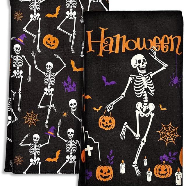 Miss Adola Halloween Kitchen Towels Set of 2 - Halloween Towels Kitchen 18x26 Inches Holiday Themed Dish Towel for Home Decoration, Absorbent Hand Towel with Hanging Loop, Dance Skull