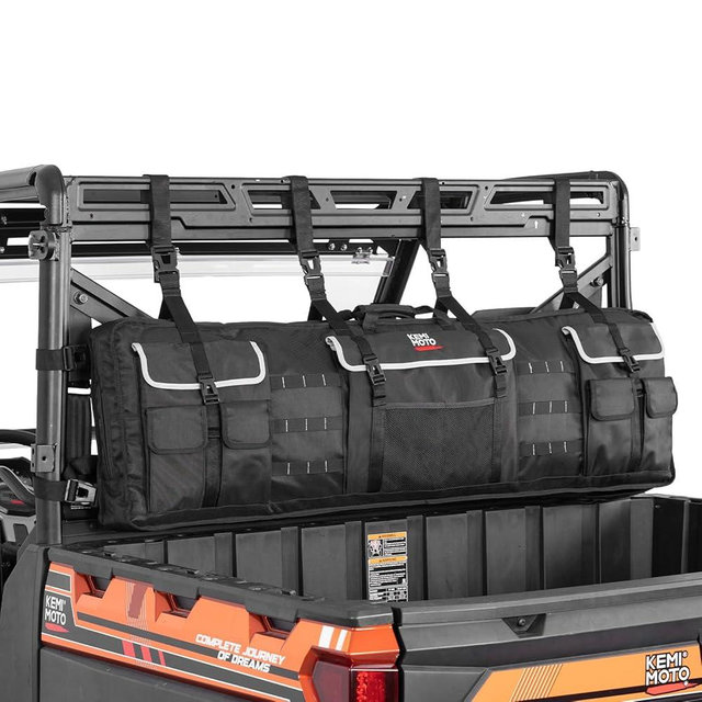 KEMIMOTO Double UTV Tool Bag Rack, Hunting Tool Holder Rack Soft Carrier Case Rear Roll Cage, Bow Storage Bag Compatible with Polaris Ranger Mule Uforce, Most General UTVs (Black)