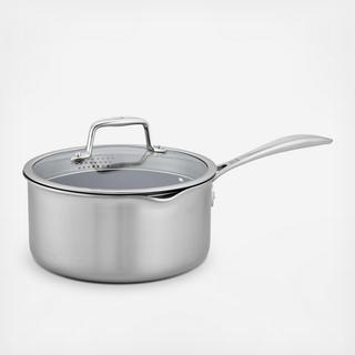Clad CFX Nonstick Saucepan with Strainer Lid and Pouring Spouts