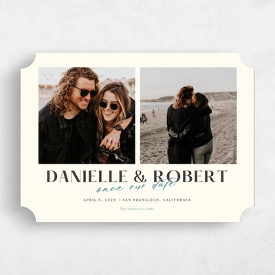 Beige Ticket Wedding Invitation - Finneas Multiphoto
