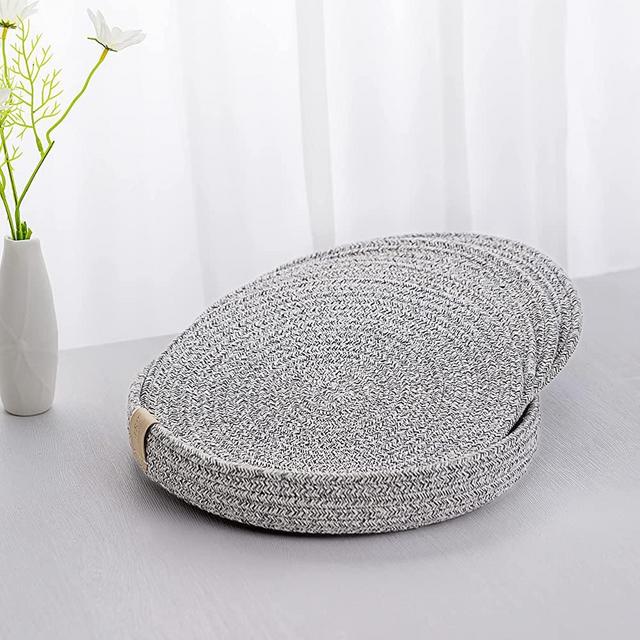 Art PineCone's Woven Cotton Rope Round Placemats Set of 4 with Holder Included, Non-Slip and Heat Resistant for Your Perfect Table Decor!(13" Gray Mixed)