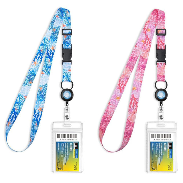 MNGARISTA Retractable Cruise Lanyard for Ship Cards, Waterproof Lanyards for Cruise Ship Cards with ID Holder, 2 Pack, Seaweed