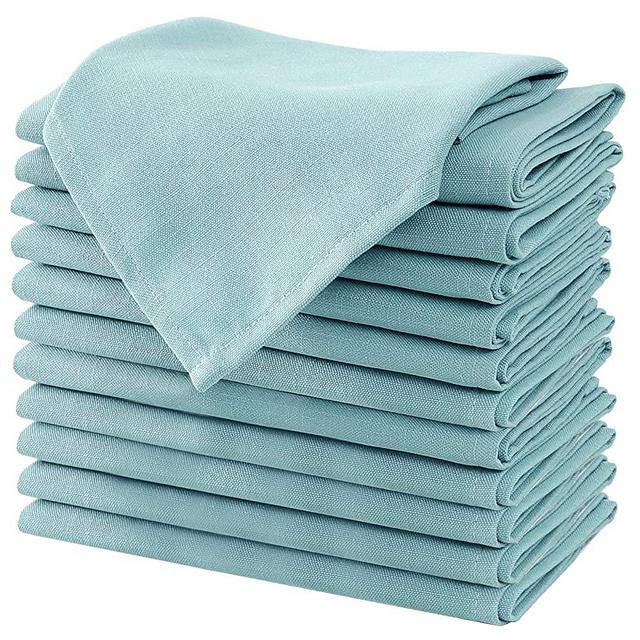 Cloth Napkins Set of 12 (18" X 18") Linen Textured Dinner Napkins Waterproof Extra Soft Thick Durable Reusable Napkins With Hemmed Edges for Family Dinners, Weddings and Everyday Use, Aqua