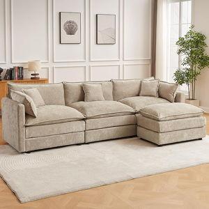 Modular Sectional Sofa, 112.2 Inch L Shaped Couch Set with Armrests, 3-Seater Comfy Cloud Couches for Living Room Apartment, Coffee