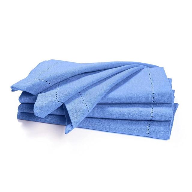 Palisa Cloth Dinner Napkins with Hemstitched Detailing & Mitered Corners Set of 4 (18x18 Inches) Light Blue - Cotton Reusable Dinner Napkins - Perfect for Weddings & Everyday Use