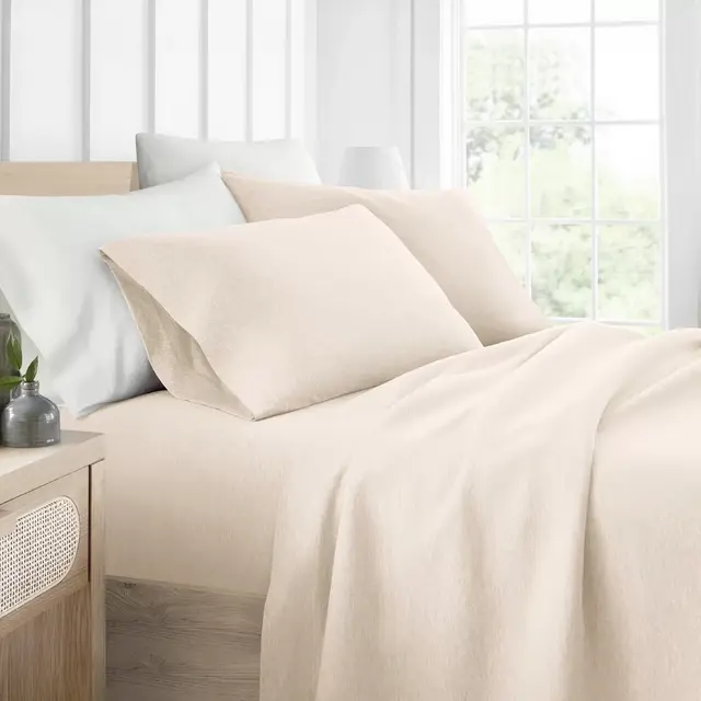 100% Cotton Jersey Sheets Set - Soft, Breathable, Deep Pockets, Easy Care - 4 Pieces - Becky Cameron, Oatmeal, Queen