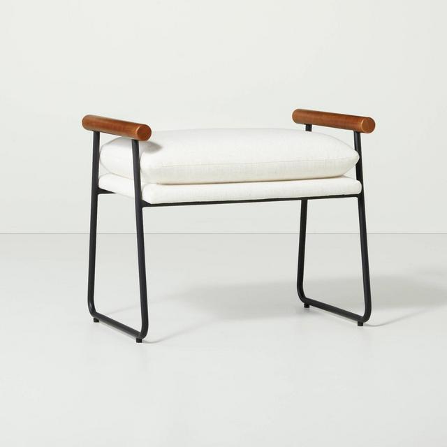 Cushioned Metal & Wood Ottoman Black/Cream - Hearth & Hand™ with Magnolia