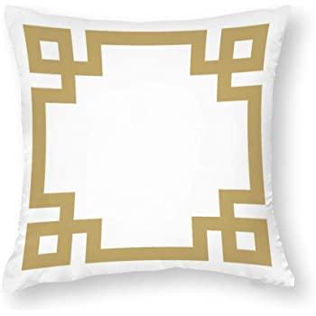 Gold and White Greek Key Border Throw Pillow Covers Case Cushion Pillowcase with Hidden Zipper Closure for Sofa Home Decor 20 x 20 Inches