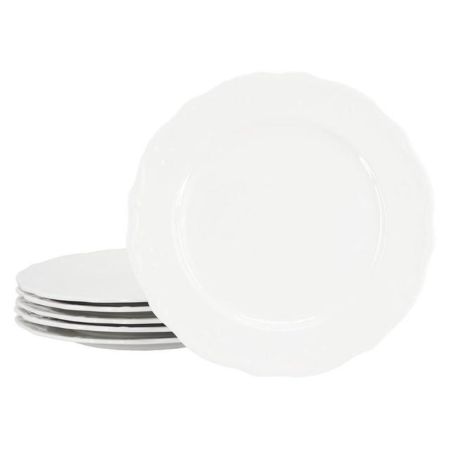 Elama Henryi 6 Piece Embossed Rim Detail Porcelain White Dinner Plate Set, Tableware Set, Serveware (6 Pc Dinner Plate)