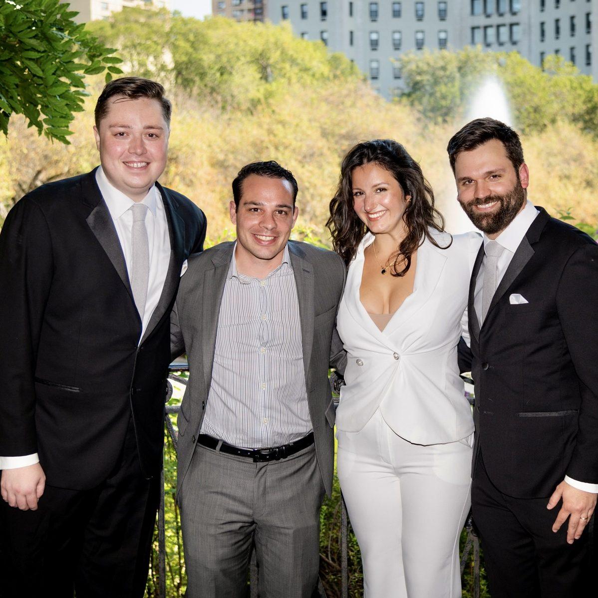 Kat and Joe with best friends, Connor (L) and Kevin (R) , who are in Kat's bridal party. Fun Fact: This was taken at Kevin and Connor's wedding. Kat became a registered minister and married them!