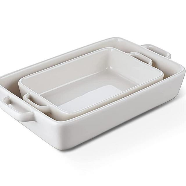 Selamica Ceramic Rectangular Baking Dish Set, Lasagna Pans for Casserole Dish, Ceramic Bakeware Set Of 2, Baking Pans, Double Handle, Oven &Dishwasher Safe(White)